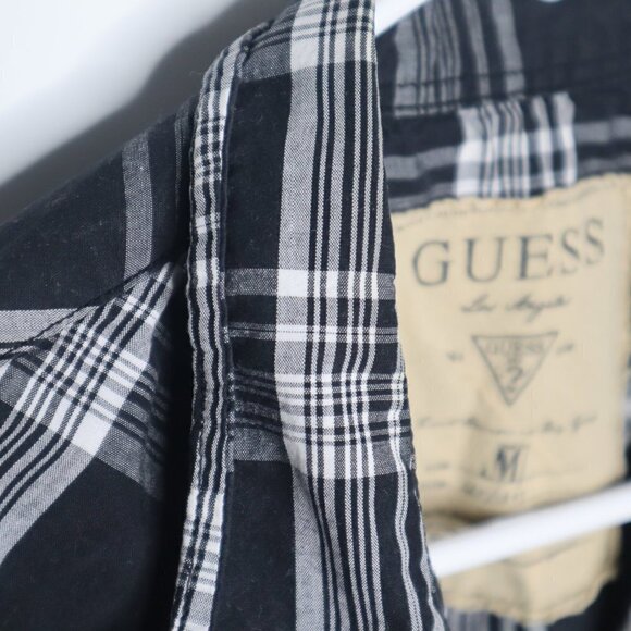 Guess Men's Black White Plaid Button Up Shirt Top - Picture 9 of 10